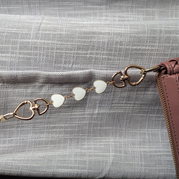 Gold and White Heart Purse Strap Extender & Charm - Picture 2 of 6